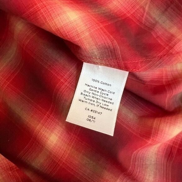 Talbots Red Plaid Ruffle Chest Blouse Cotton size 2 - Picture 6 of 7